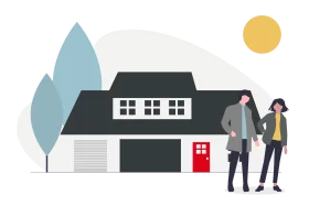 Stylish Moving Day Clipart Illustration of Home and Homeowners