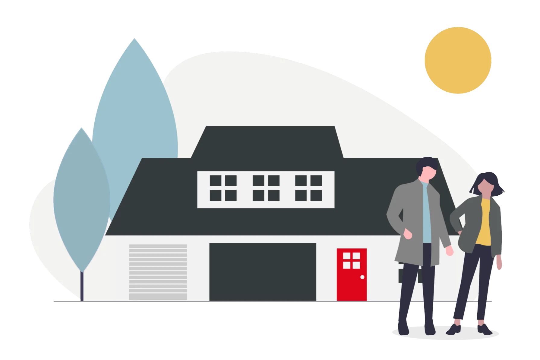 Stylish Moving Day Clipart Illustration of Home and Homeowners