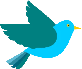 Stylized Flying Blue and Teal Bird Clipart with Geometric Design