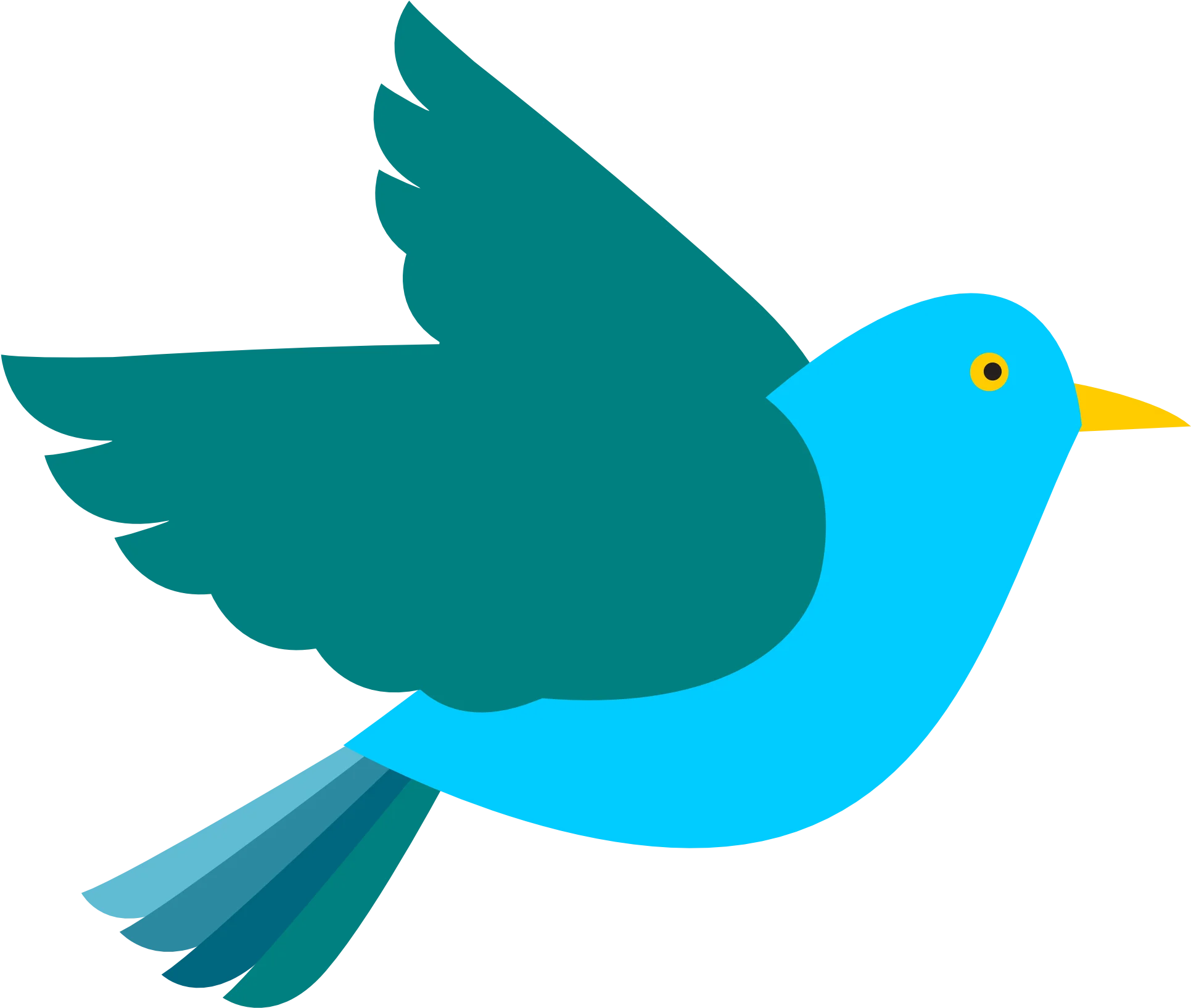 Stylized Flying Blue and Teal Bird Clipart with Geometric Design