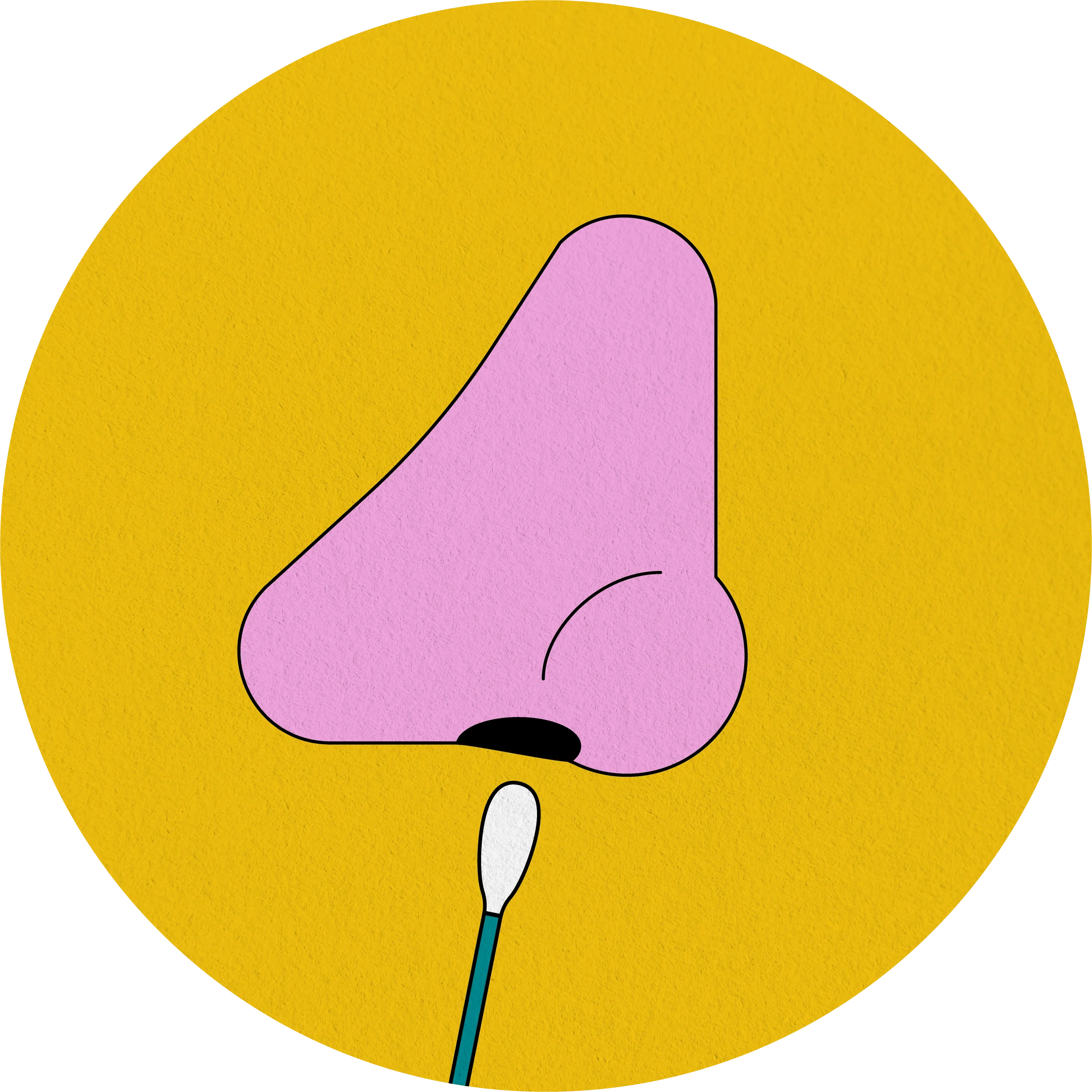 Stylized Pink Cartoon Nose Clipart with Cotton Swab on Bright Background