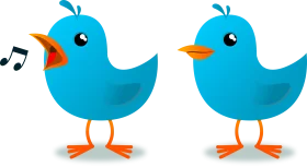 Two Adorable Blue Cartoon Birds Clipart with Musical Note