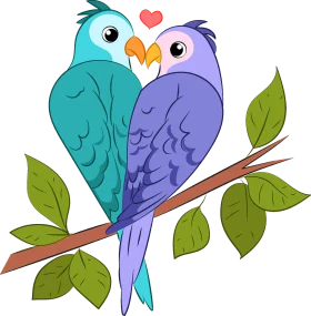 Two Adorable Love Birds Perched Together on a Branch Romantic Clipart Design