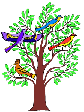 Whimsical Colorful Birds Perched on Branches Cartoon Clipart Illustration