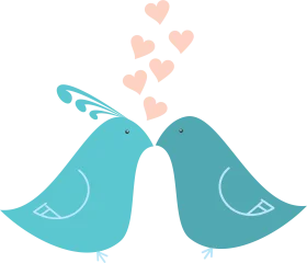 Whimsical Lovebirds Clipart: Tender Moment with Floating Hearts of Affection
