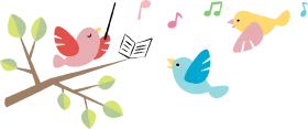 Whimsical Singing Birds on Leafy Branch Clipart Illustration