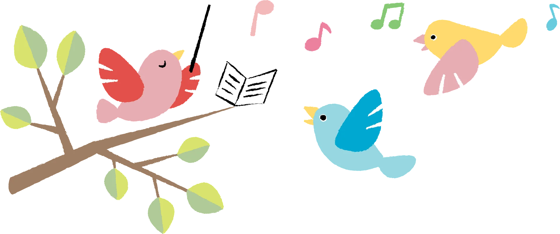 Whimsical Singing Birds on Leafy Branch Clipart Illustration