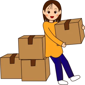 Young Girl Carrying Moving Boxes - Cheerful Moving Day Clipart Illustration