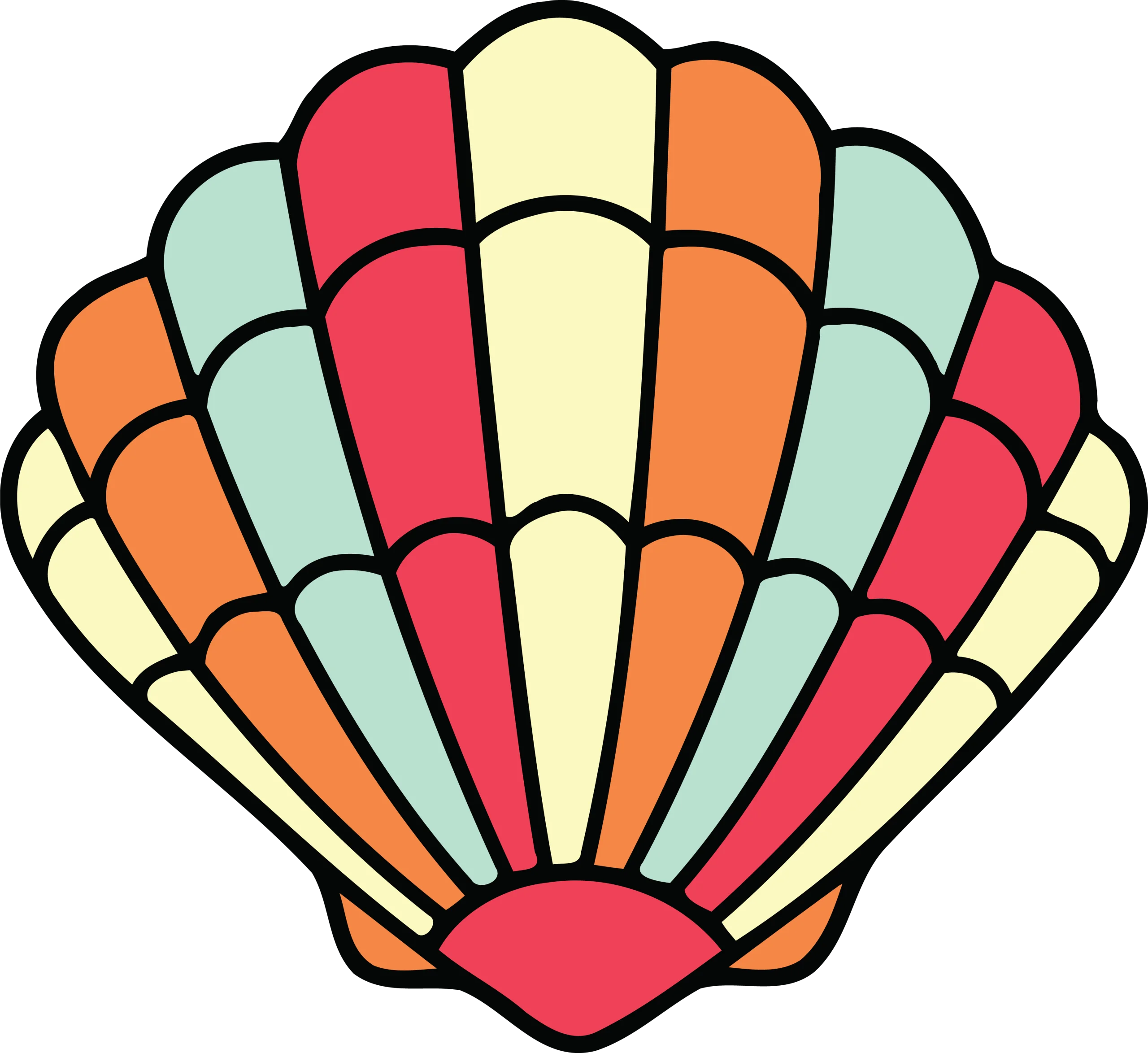 Colorful Seashell Clipart Design with Radiant Pastel Panel Segments
