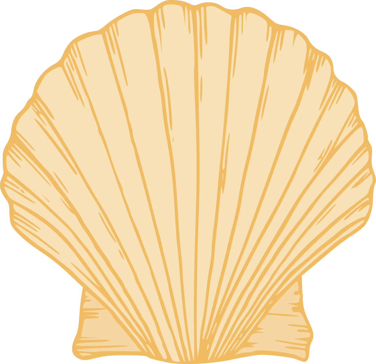 Elegant Golden Seashell Clipart: Classic Scallop Shell Illustration with Soft Radial Lines