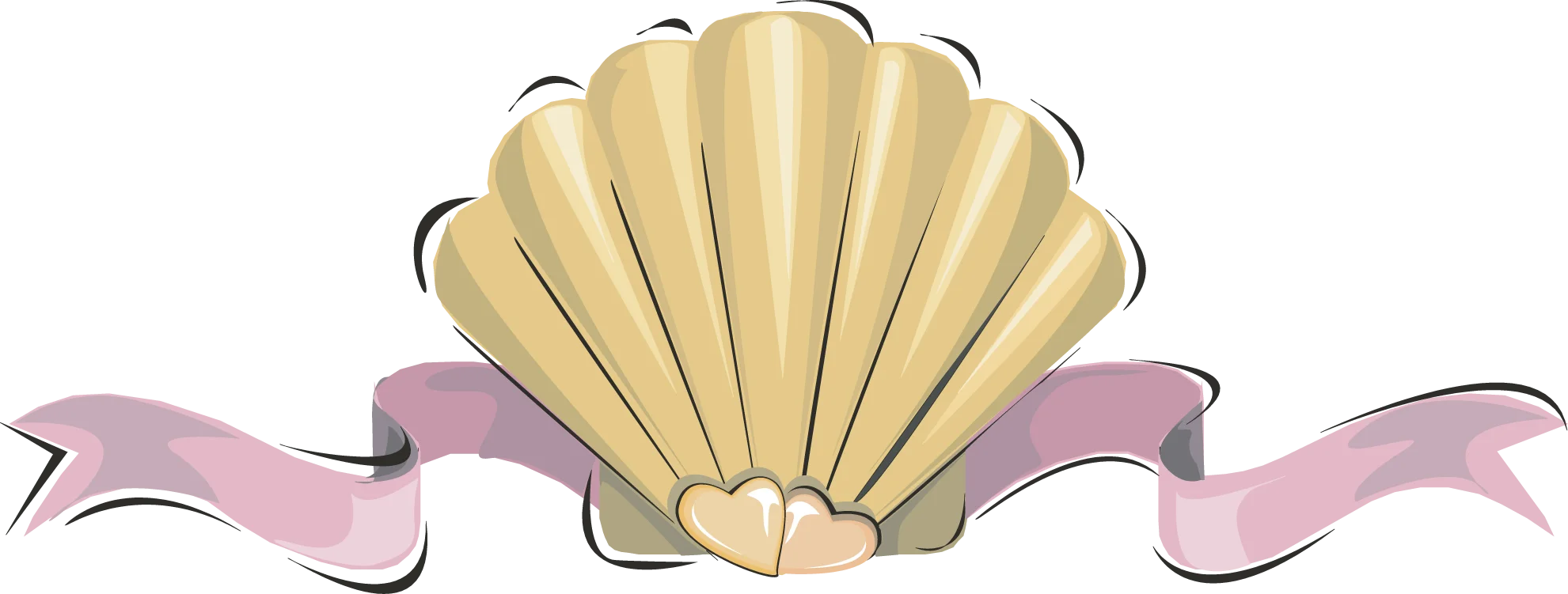 Elegant Golden Seashell with Soft Pink Ribbon Vintage Style Clipart Design