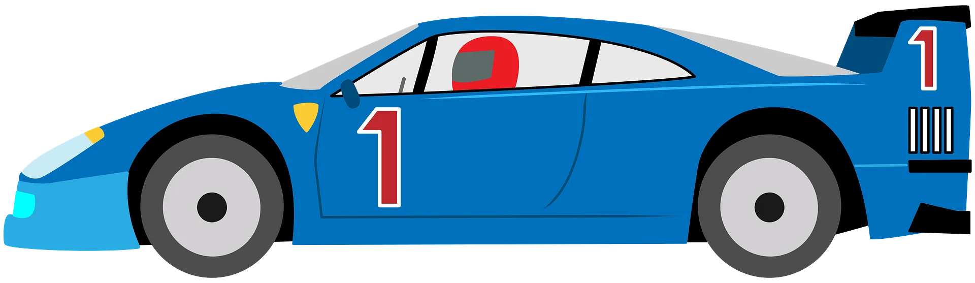 Blue Racing Car Number One Cartoon Style Simple Motorsport Clipart Illustration