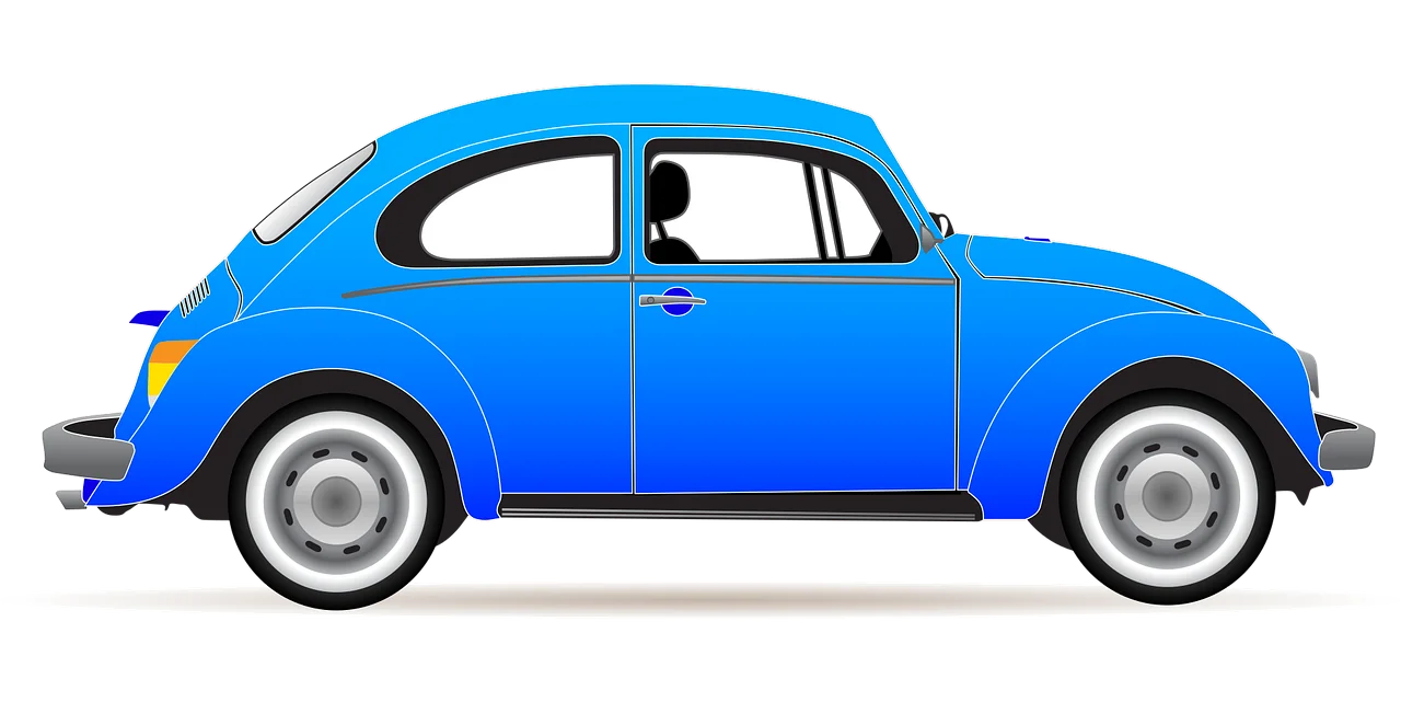 Classic Blue Volkswagen Beetle Vintage Automotive Clipart Design