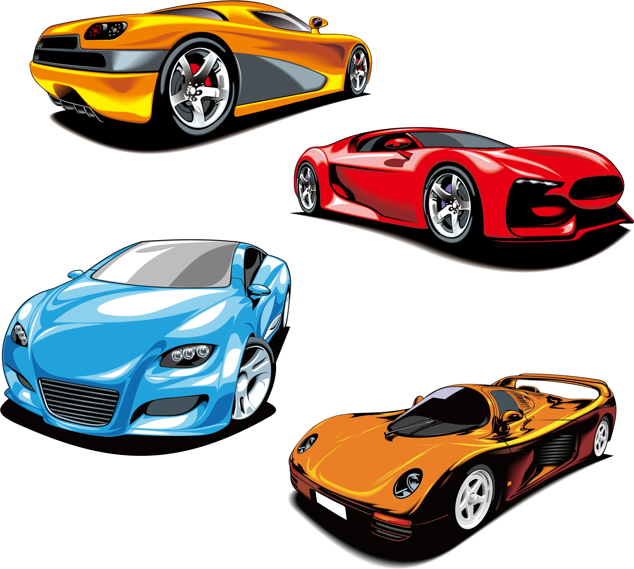 Dynamic Sports Car Collection Clipart Showcasing High-Performance Automotive Design