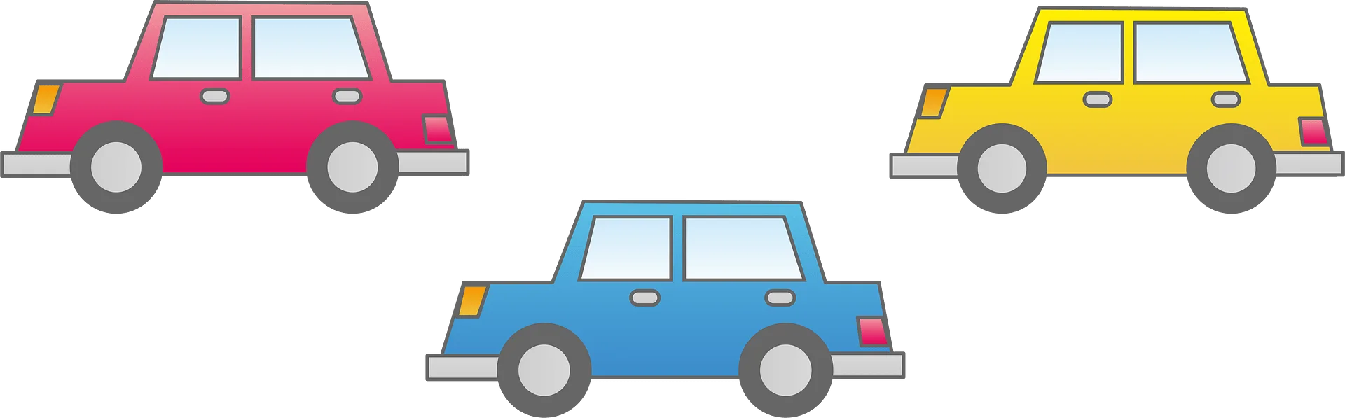 Simple Geometric Cars Clipart Collection: Three Stylized Vehicle Illustrations