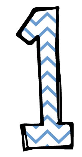 Stylish Number One Clipart with Chevron Blue and White Pattern