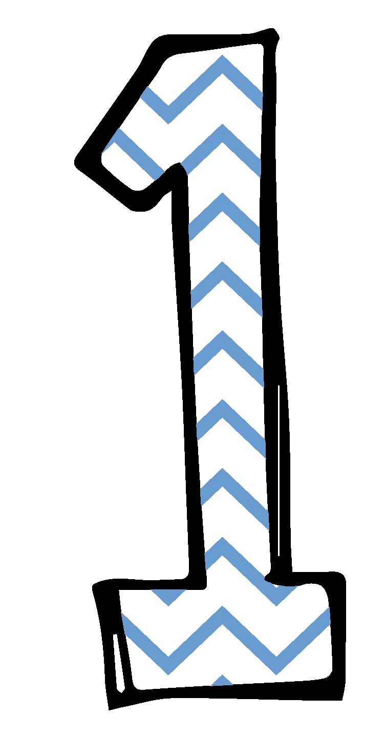 Stylish Number One Clipart with Chevron Blue and White Pattern