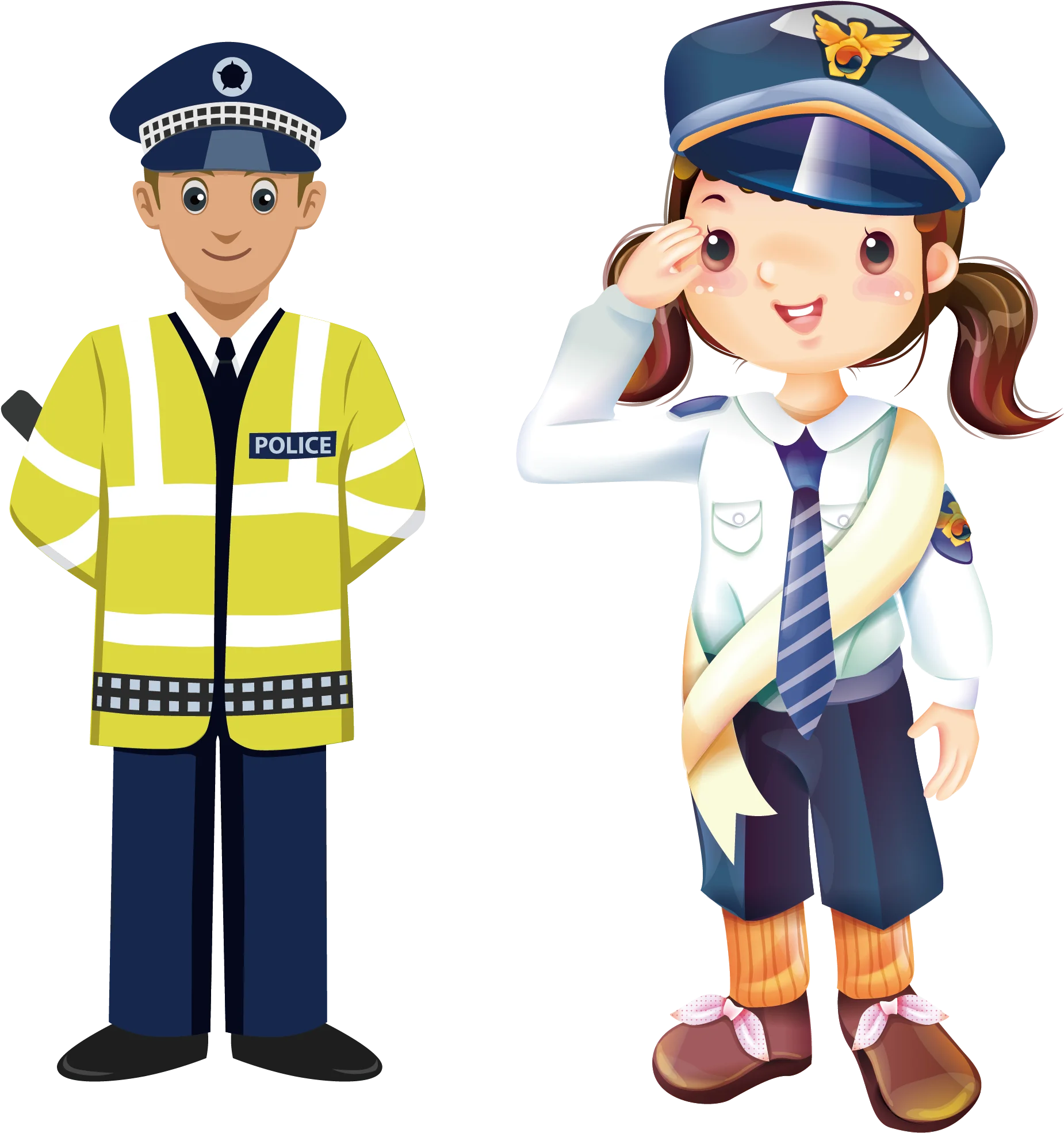 Cheerful Police Officers Clipart: Friendly Community Helpers in Uniform