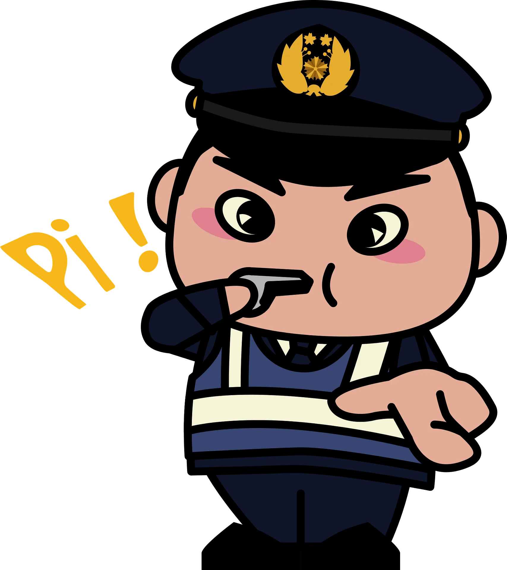 Cute Cartoon Police Officer Clipart Blowing Whistle in Official Uniform