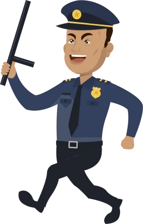 Energetic Police Officer in Dynamic Action Pose Cartoon Clipart Illustration