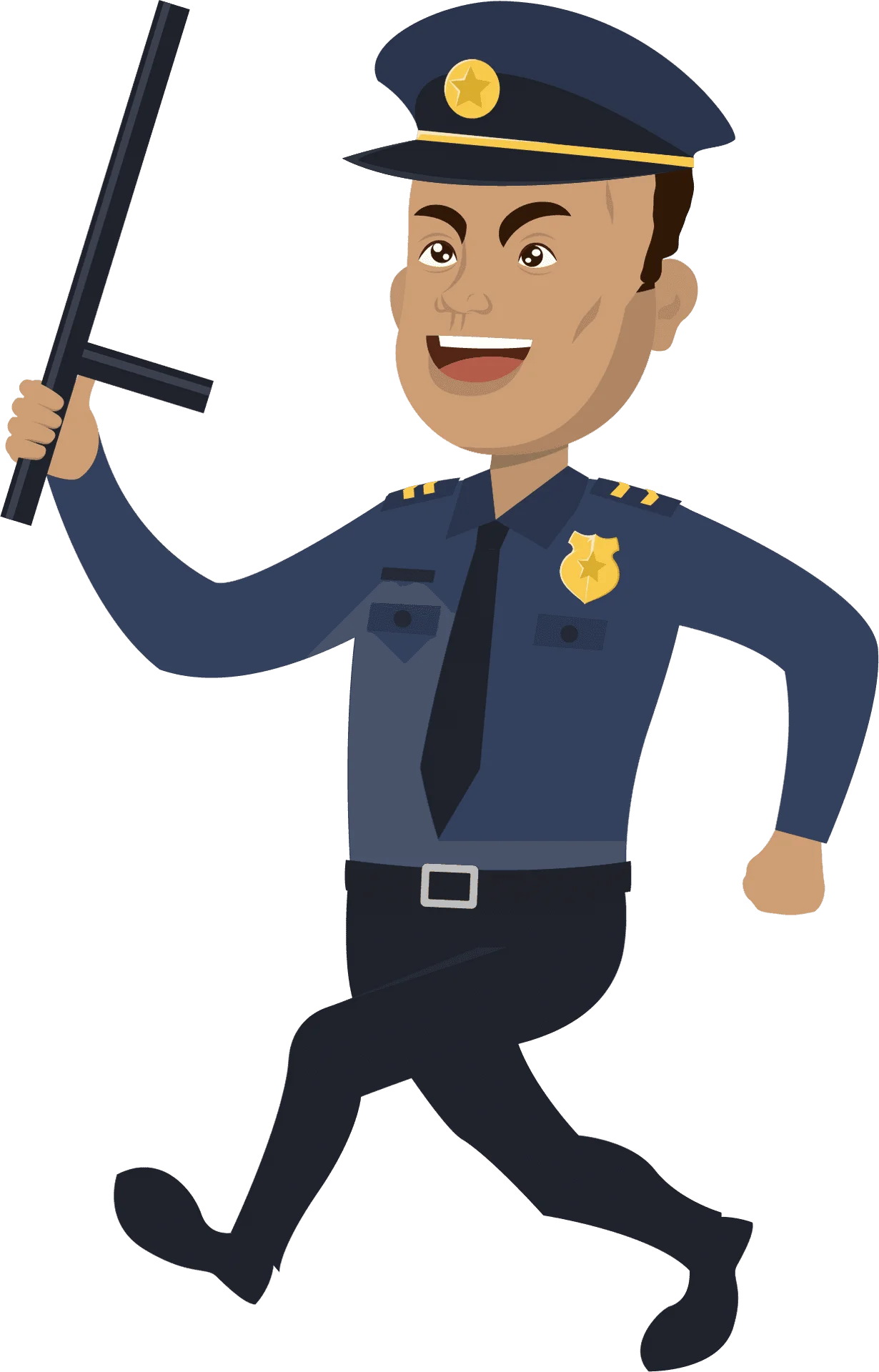 Energetic Police Officer in Dynamic Action Pose Cartoon Clipart Illustration
