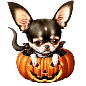 Adorable Chihuahua Puppy Nestled Inside a Spooky Jack-o'-Lantern Halloween Clipart Design