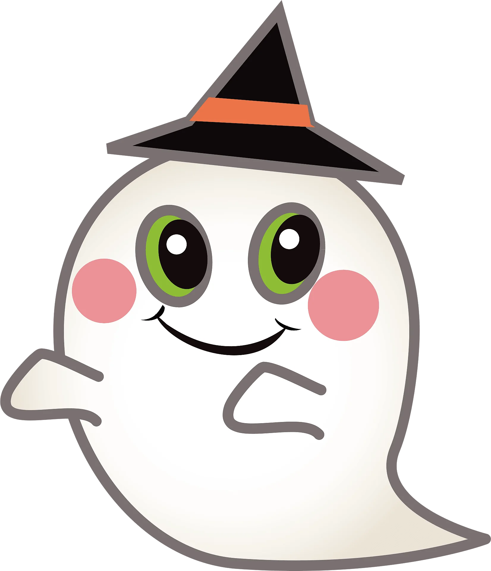 Adorable Friendly Ghost Wearing Witch Hat Halloween Kawaii Clipart Design