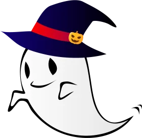 Adorable Ghostly Halloween Companion Wearing a Playful Wizard Clipart