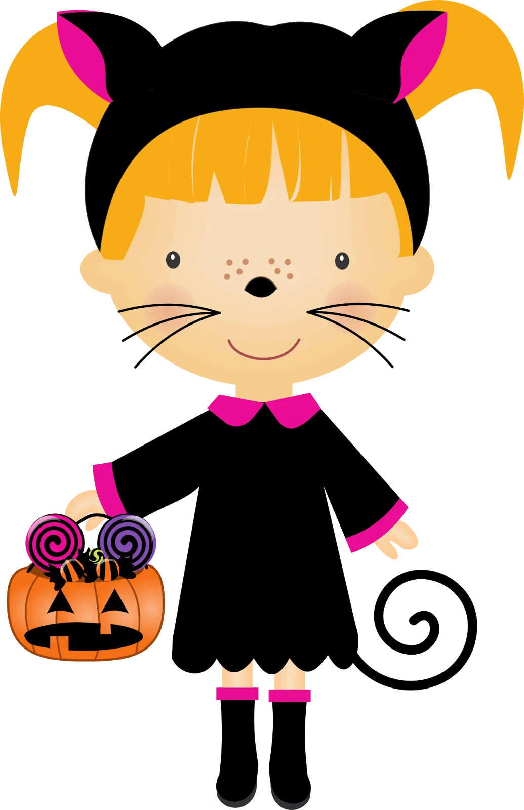 Adorable Halloween Cat Costume Clipart - Playful Trick-or-Treat Character Design