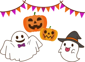 Adorable Halloween Clipart Featuring Playful Ghosts and Pumpkins with Festive Bunting