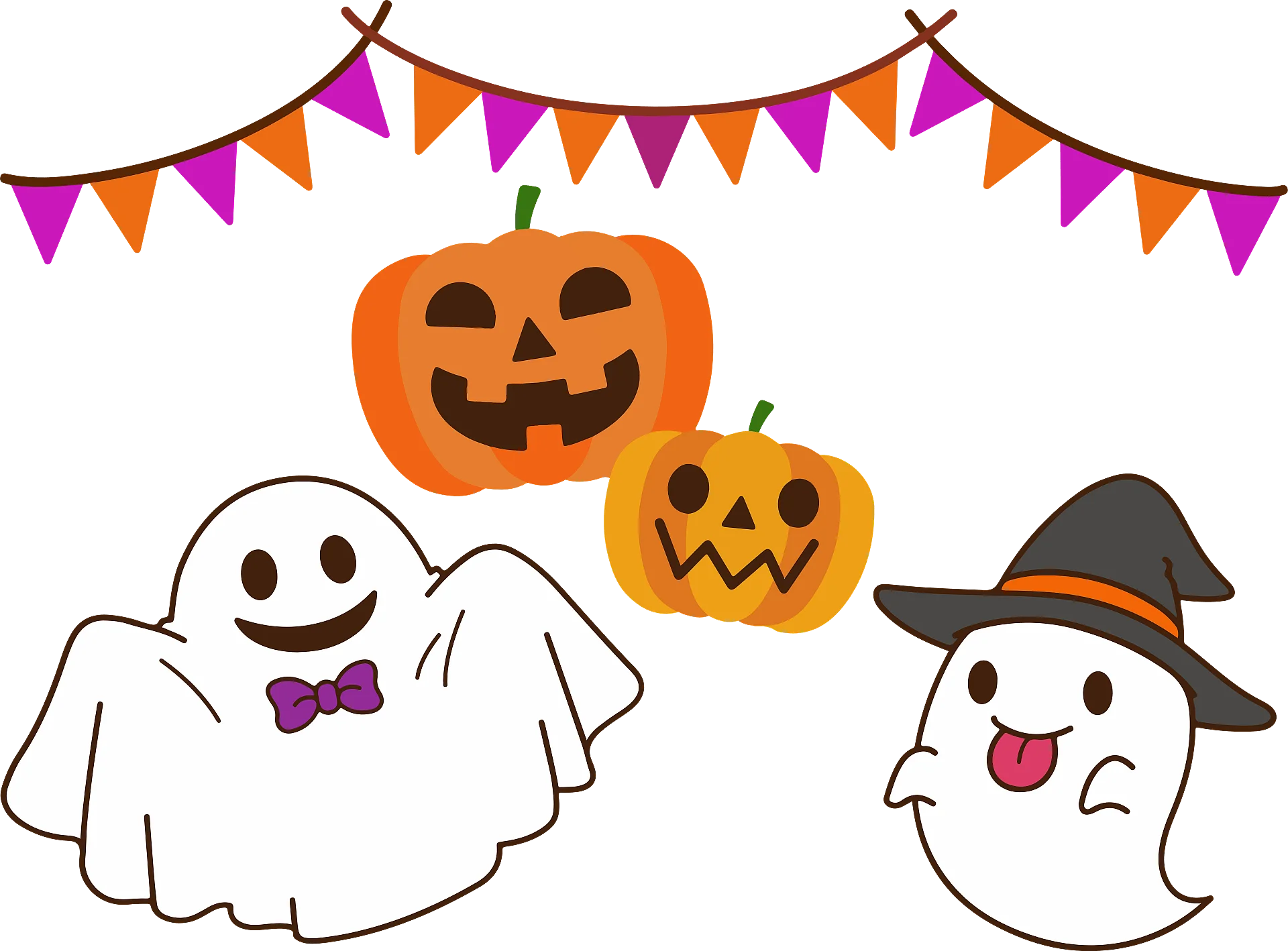 Adorable Halloween Clipart Featuring Playful Ghosts and Pumpkins with Festive Bunting