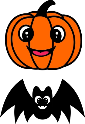 Adorable Halloween Clipart Featuring Smiling Pumpkin and Playful Bat Companions