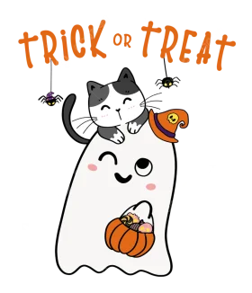 Adorable Halloween Ghost and Cat Clipart - Trick or Treat Spooky Cute Design