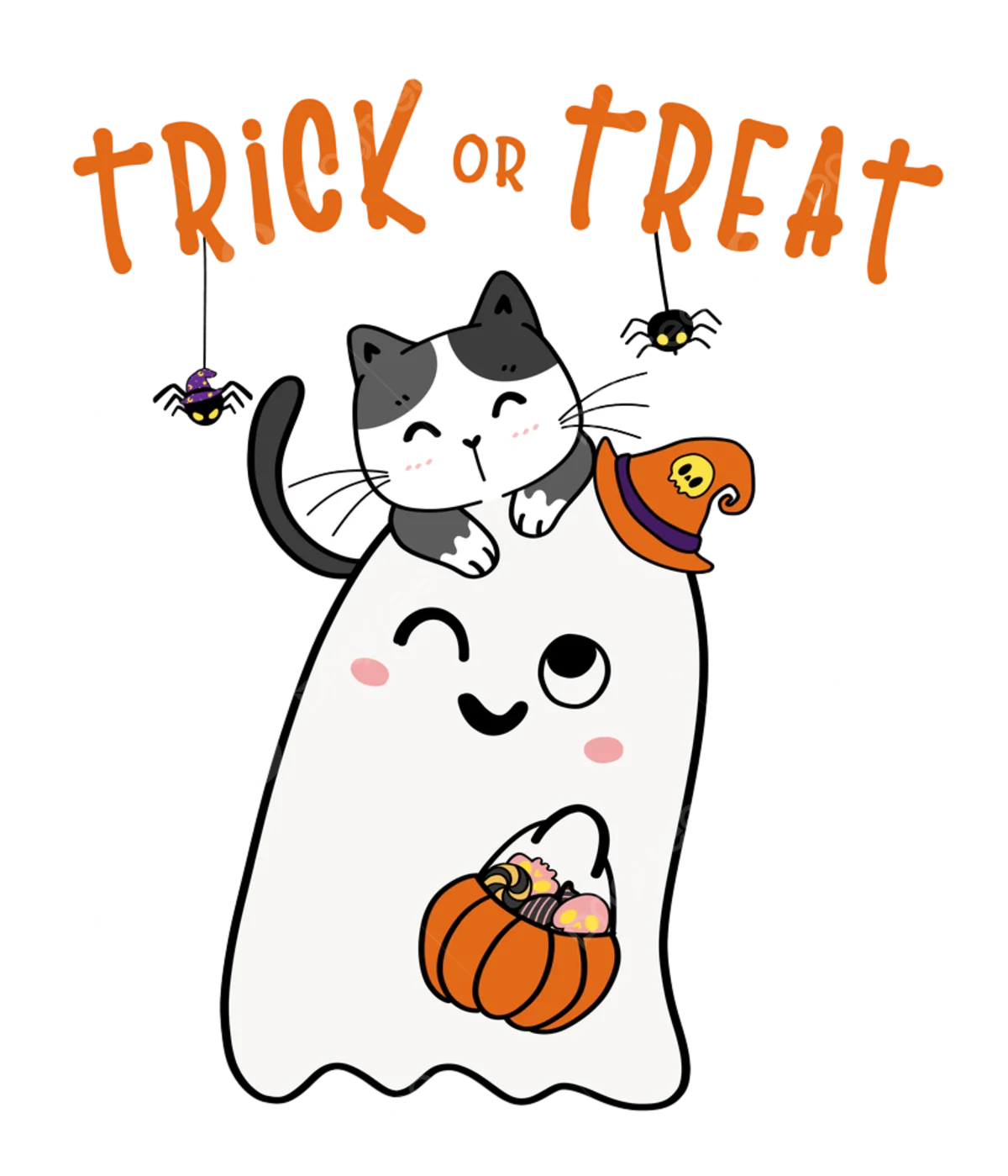 Adorable Halloween Ghost and Cat Clipart - Trick or Treat Spooky Cute Design