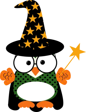 Adorable Halloween Wizard Penguin Clipart - Magical Starry Night Spell Caster