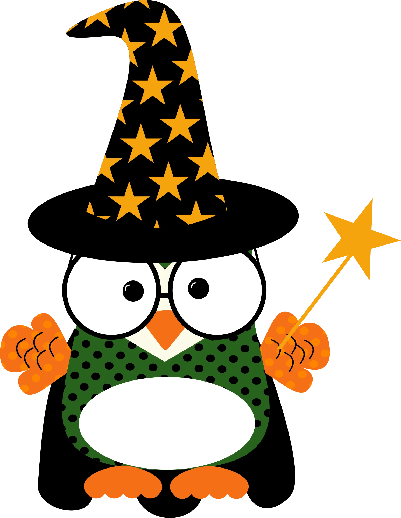 Adorable Halloween Wizard Penguin Clipart - Magical Starry Night Spell Caster