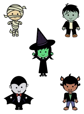 Adorable Spooky Friends: Halloween Cartoon Characters Clipart Collection