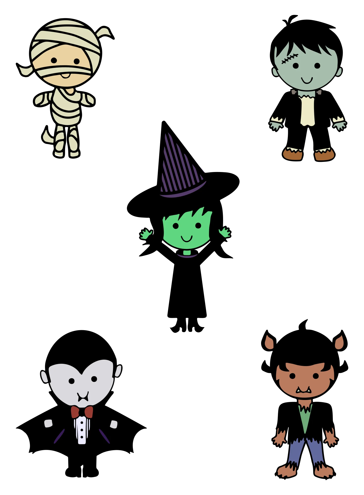 Adorable Spooky Friends: Halloween Cartoon Characters Clipart Collection