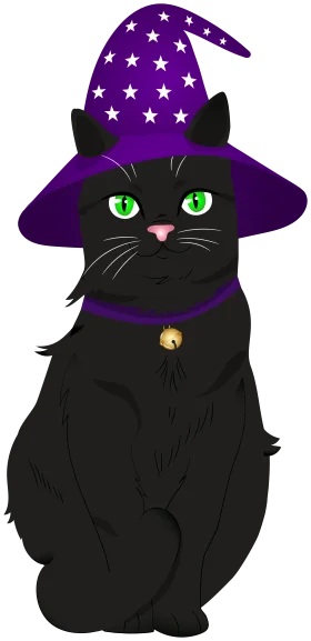 Enchanting Halloween Witch Cat Clipart: Magical Feline in Starry Purple Hat