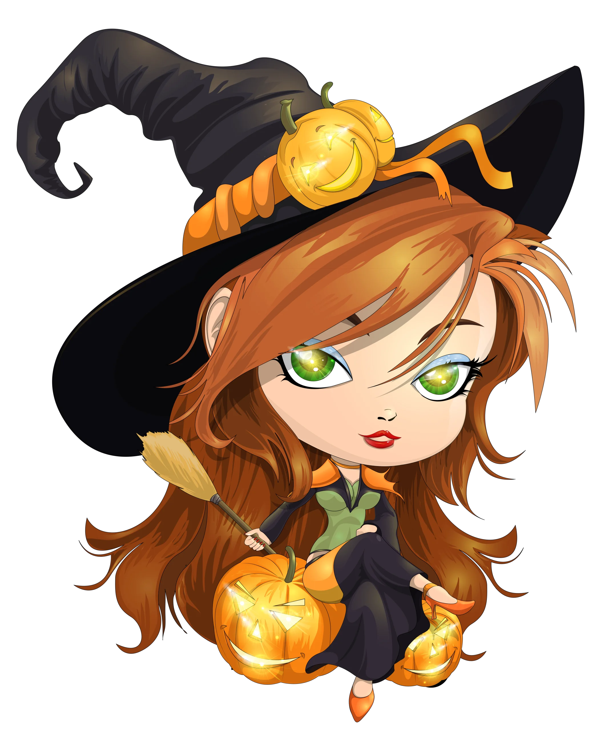 Enchanting Halloween Witch Clipart: Adorable Magical Character with Pumpkins