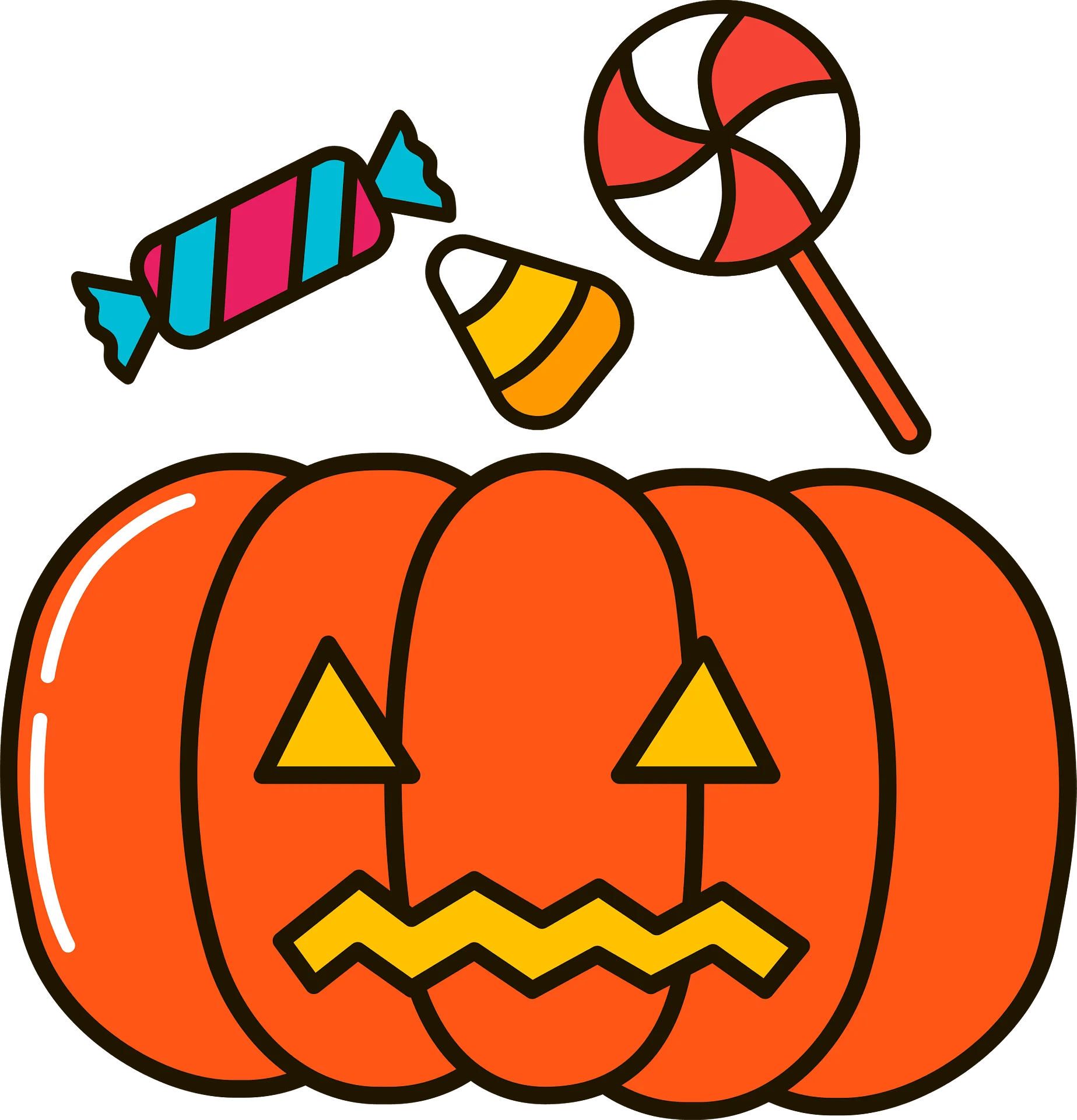 Spooky Halloween Pumpkin and Candy Clipart: Festive Jack-o'-Lantern Illustration