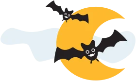 Spooky Silhouette Halloween Bats Dancing Against Moonlit Clipart Design