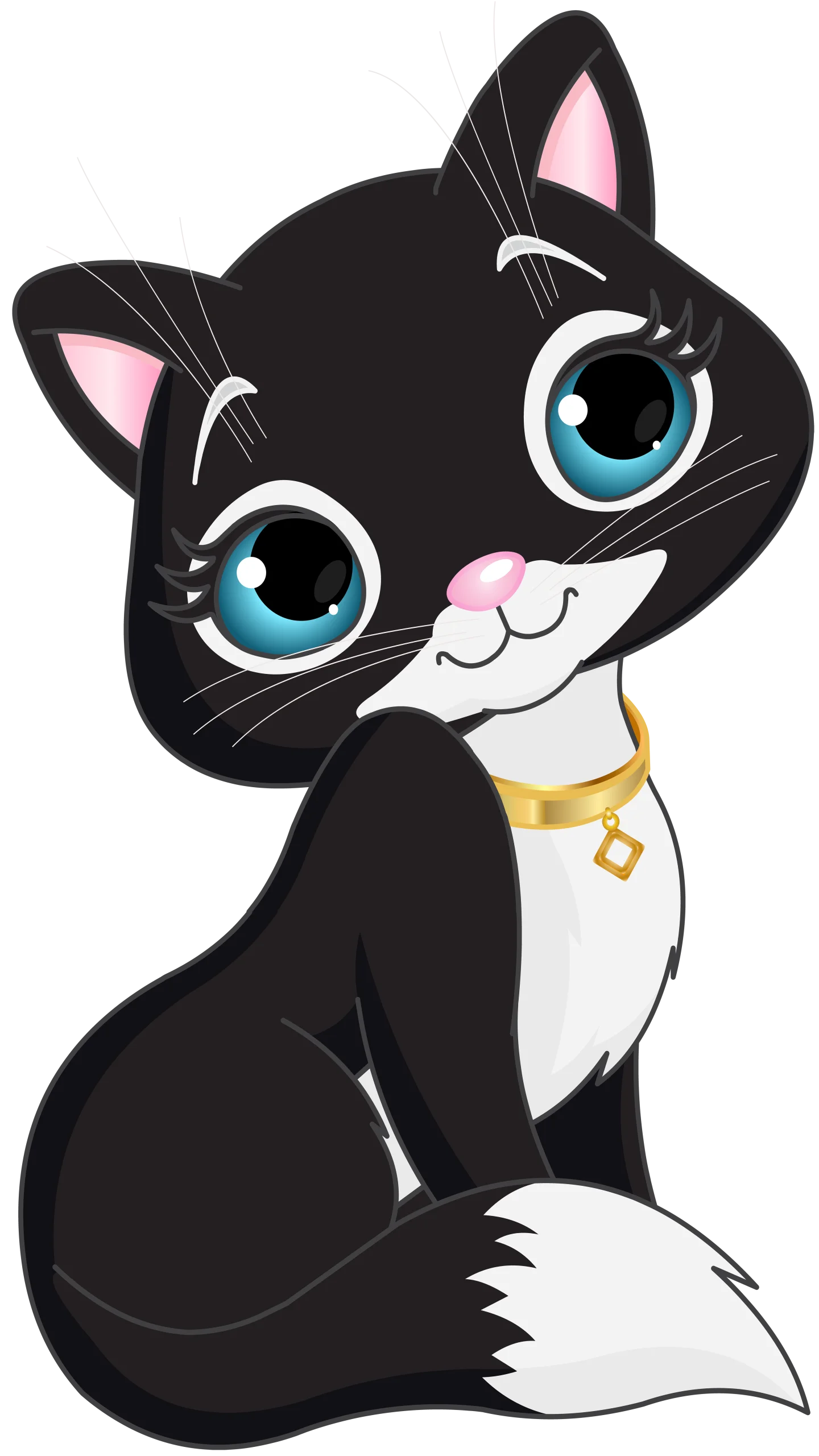 Adorable Black and White Kitten Sitting Pretty Clipart Design