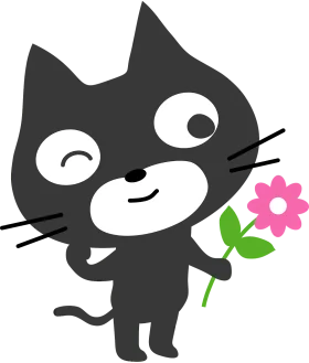 Adorable Black Cartoon Kitten Holding Pink Flower Clipart Design