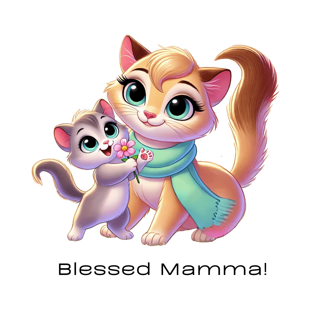 Adorable Cartoon Kittens Embracing in Whimsical Flower Clipart Design