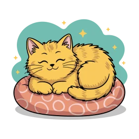 Adorable Fluffy Yellow Cat Napping on Cozy Pink Cushion Clipart Illustration