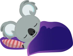 Adorable Sleepy Koala Clipart: Cuddly Marsupial Resting on Soft Purple Bedding