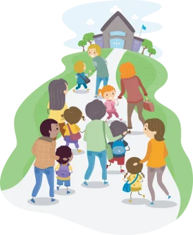 Cheerful After-School Clipart: Children Walking Home Together on Winding Path