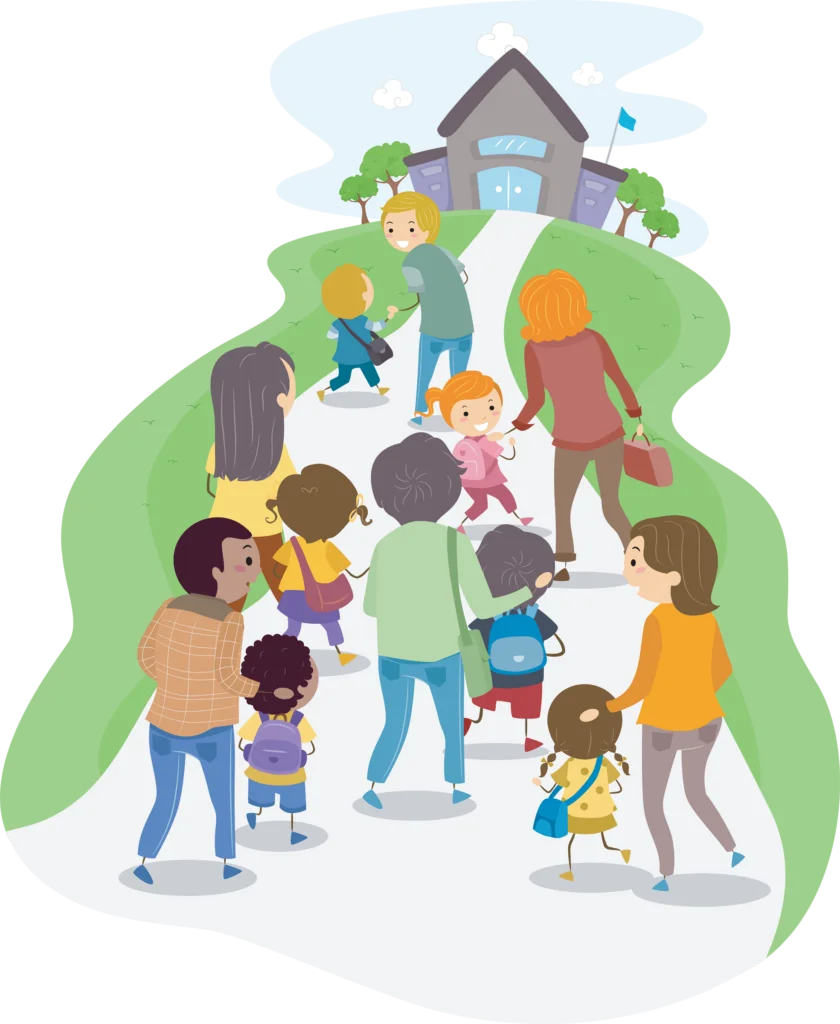 Cheerful After-School Clipart: Children Walking Home Together on Winding Path