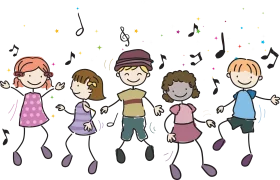 Cheerful Children Dancing Together in Playful Music Clipart Illustration